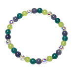 Cosmic Candy gemstone bracelet featuring green apple jade, angelite, amazonite, and aurora borealis glass crystals by Fancyness Reviva