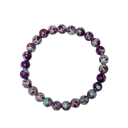 Purple and blue galaxy imperial jasper sea sediment bead bracelet by Fancyness Revival.