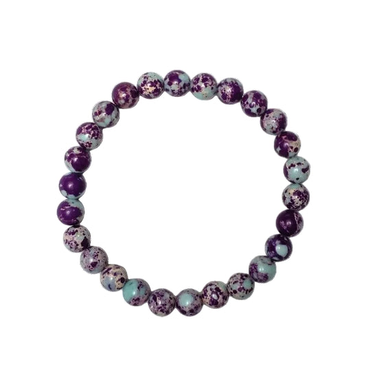 Purple and blue galaxy imperial jasper sea sediment bead bracelet by Fancyness Revival.