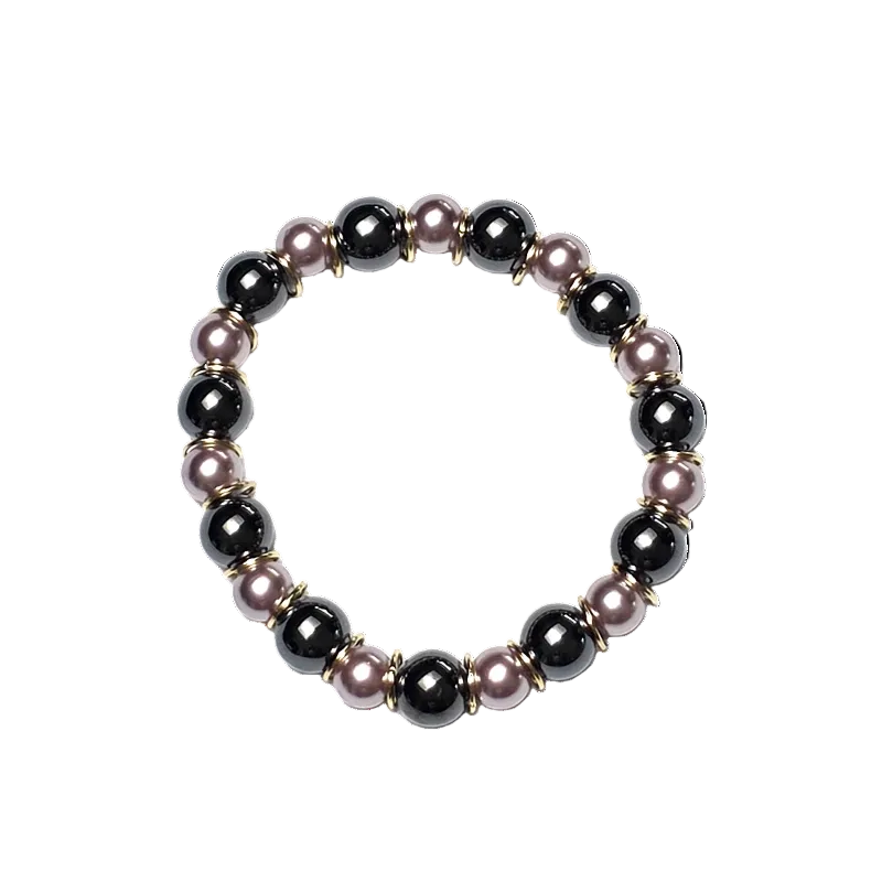 metallic grey and lavender beads with gold rings